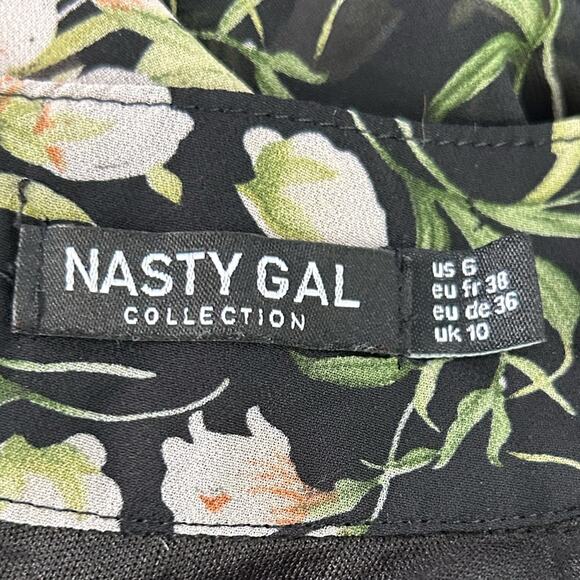 Nasty Gal Black Floral Boho Mini Dress Balloon Sleeve Size 6 - Picture 10 of 16
